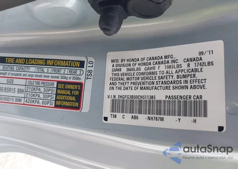 2012 Honda Civic Lx из США, поврежденный, VIN 2HGFG3B50CH511385